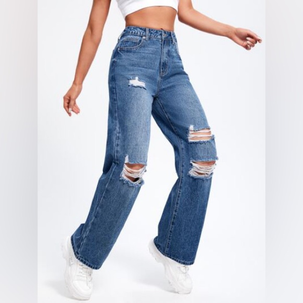 Wild Fable High-Waist Distressed Wide-Leg Jeans